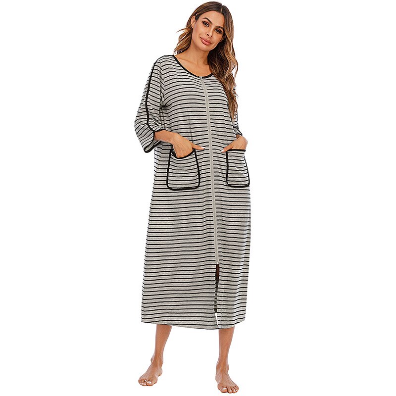 Warm Hooded Zipped Nightgown