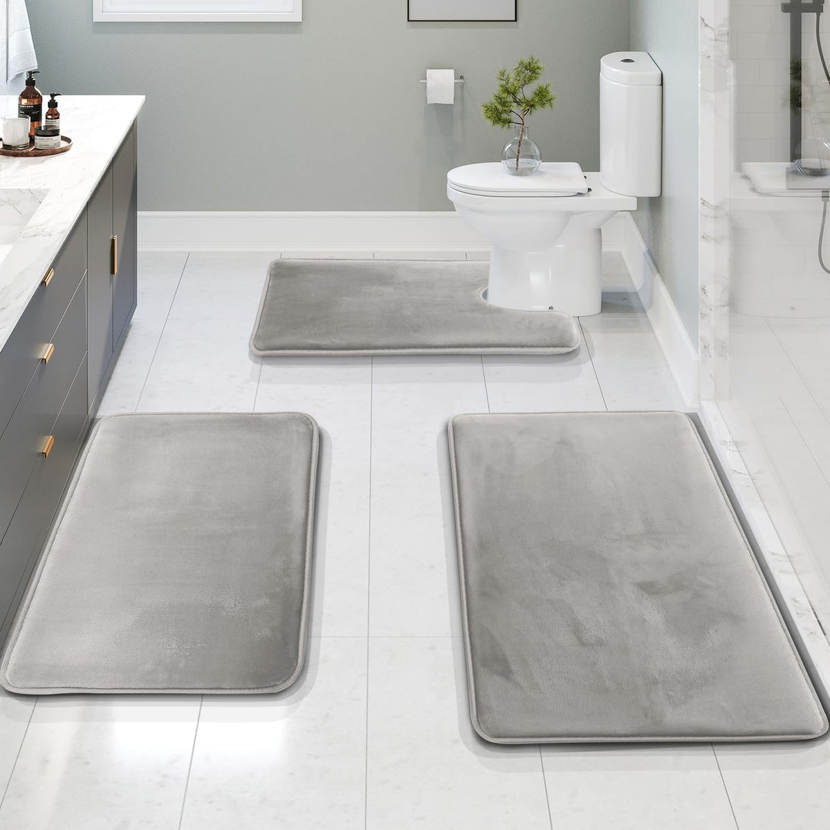 Washable Non-Slip Memory Foam Bath Mat Set