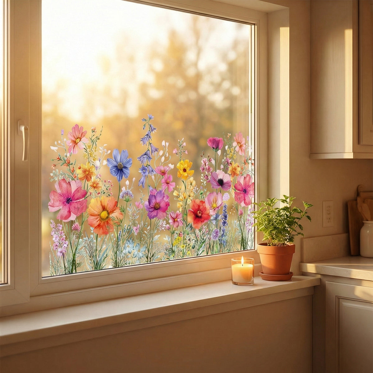 Watercolor Wildflower Window Cling