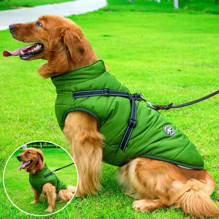 Waterproof Dog Winter Jacket - Lined with Sherpa Fleece - Integrated Harness - Ideal for Cold Weather