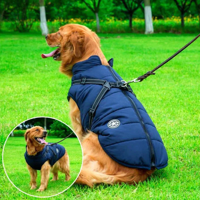 Waterproof Dog Winter Jacket - Lined with Sherpa Fleece - Integrated Harness - Ideal for Cold Weather