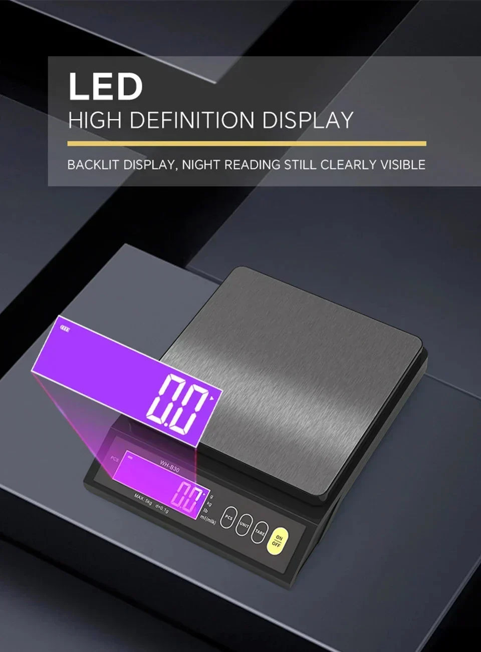 Waterproof Stainless Steel Digital Electronic Kitchen Scale with LCD Display for Baking (5 kg/0.1 g & 10 kg/1 g)