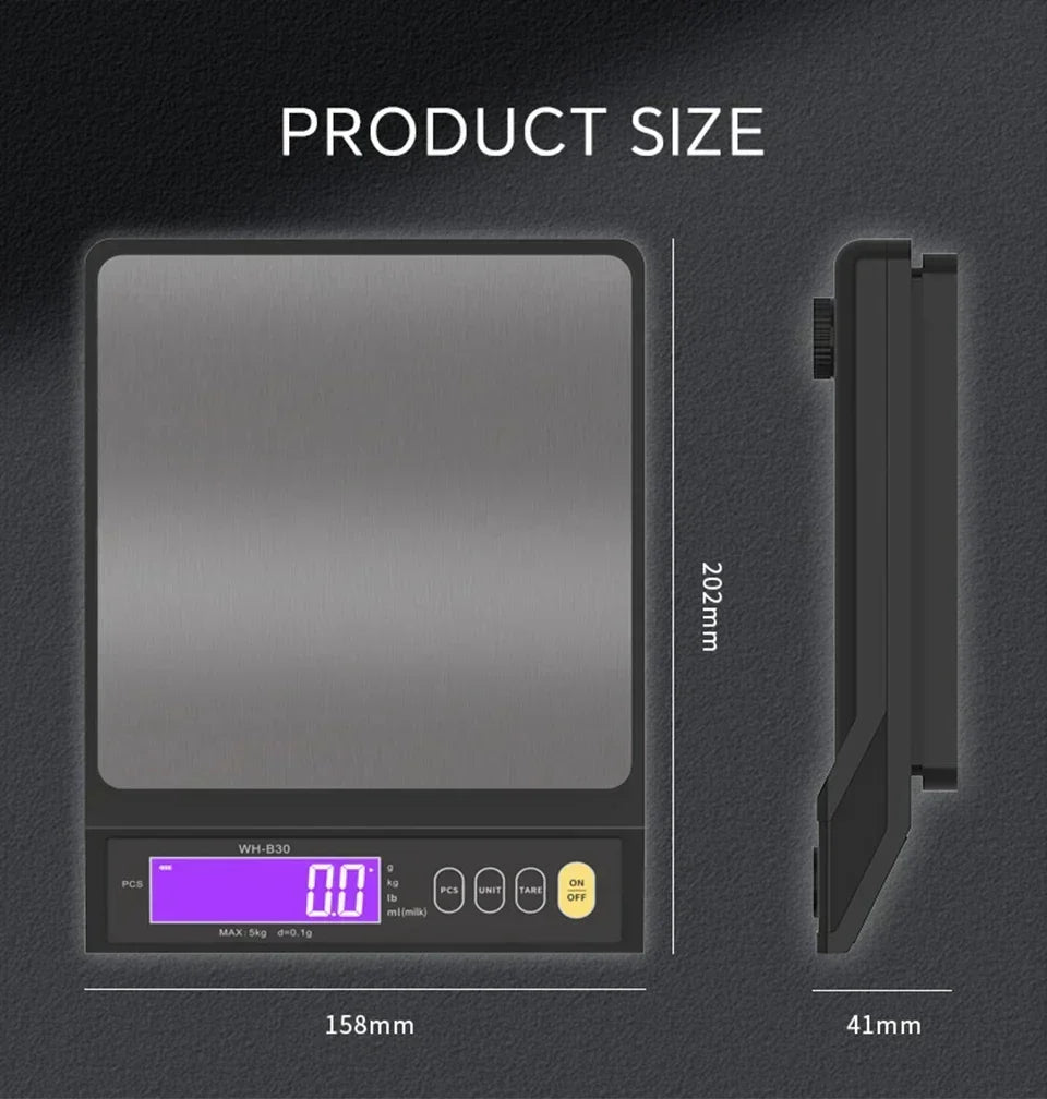Waterproof Stainless Steel Digital Electronic Kitchen Scale with LCD Display for Baking (5 kg/0.1 g & 10 kg/1 g)