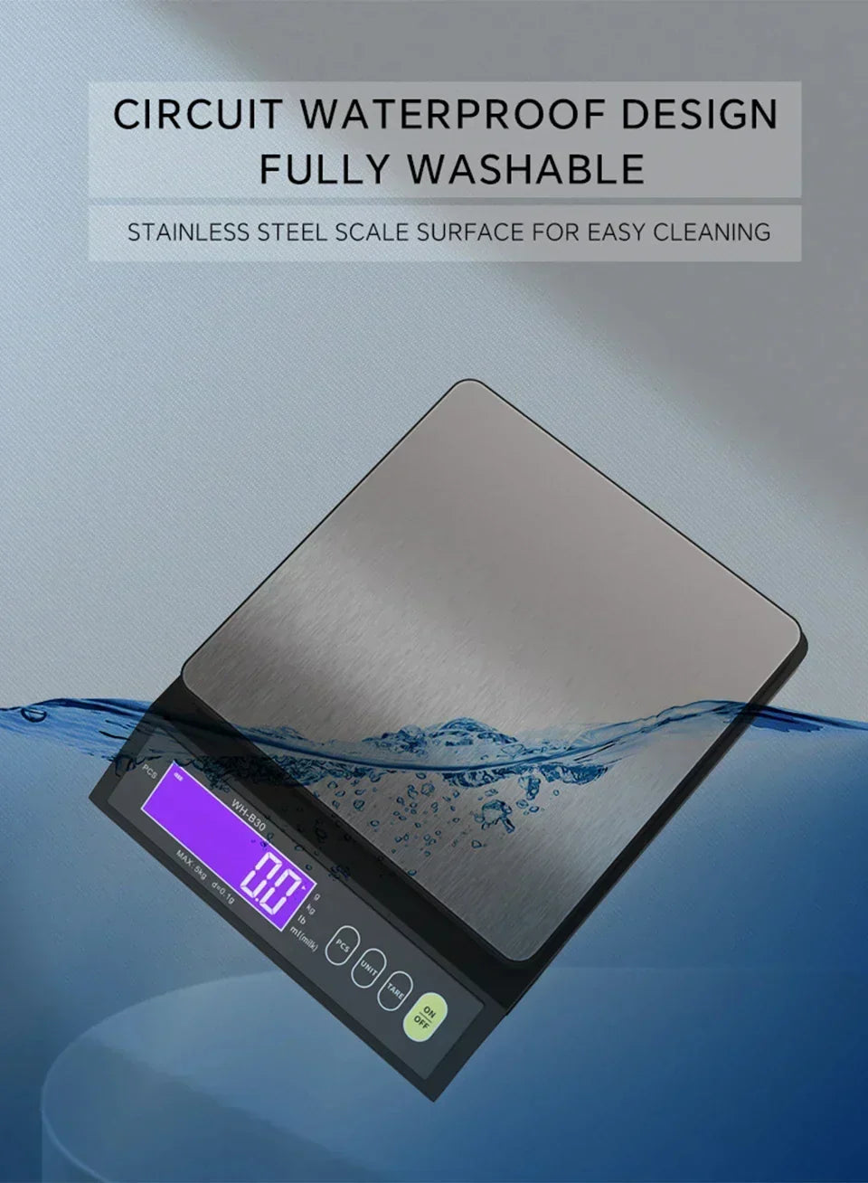 Waterproof Stainless Steel Digital Electronic Kitchen Scale with LCD Display for Baking (5 kg/0.1 g & 10 kg/1 g)