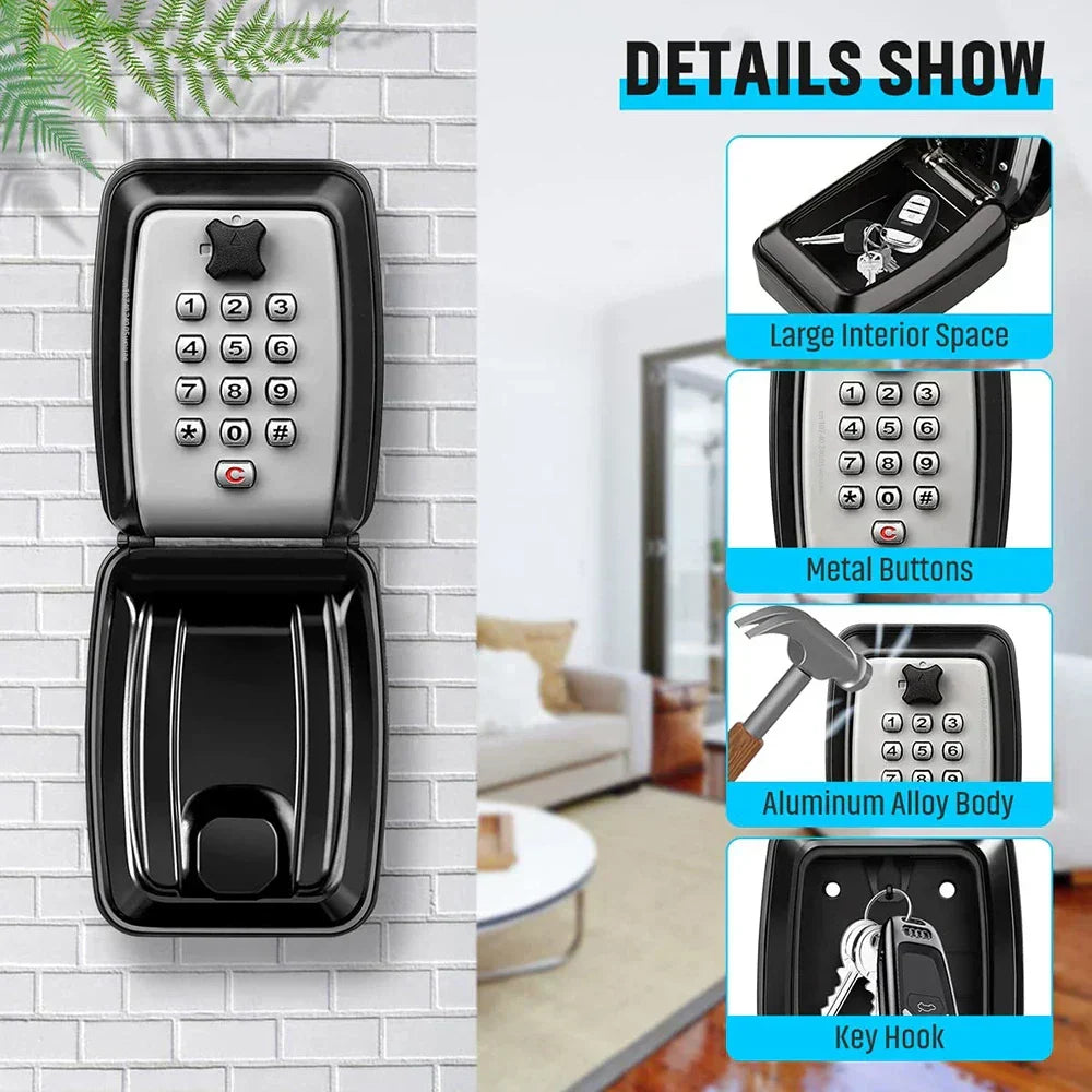 Waterproof Wall-Mounted Key Safe – Outdoor Lockable Key Storage Box with Combination Lock
