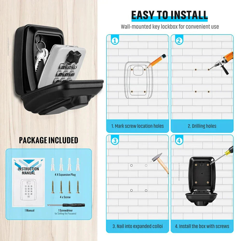 Waterproof Wall-Mounted Key Safe – Outdoor Lockable Key Storage Box with Combination Lock