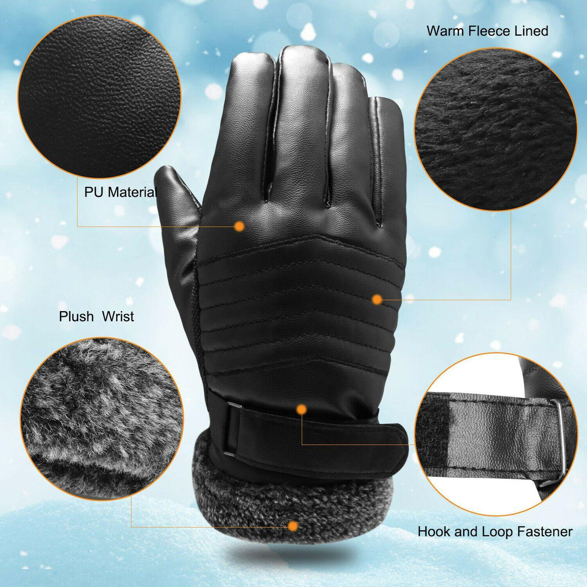 Waterproof Warm Leather Winter Ski Gloves - Touchscreen Compatible (-30°C)