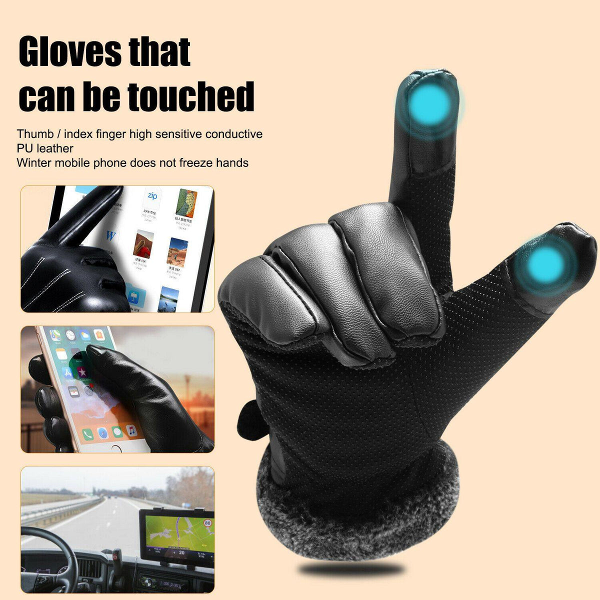 Waterproof Warm Leather Winter Ski Gloves - Touchscreen Compatible (-30°C)