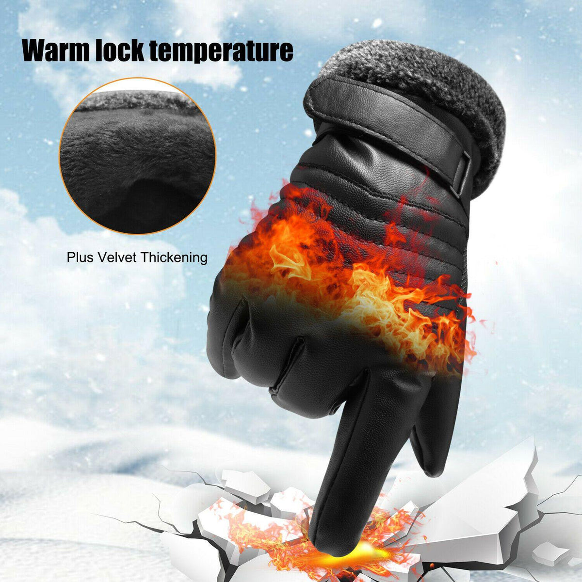 Waterproof Warm Leather Winter Ski Gloves - Touchscreen Compatible (-30°C)