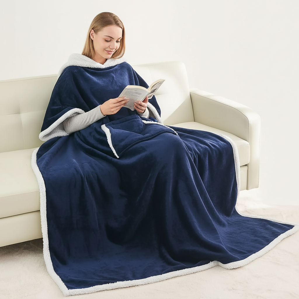 Wearable Wrap Blanket with Sherpa Lining