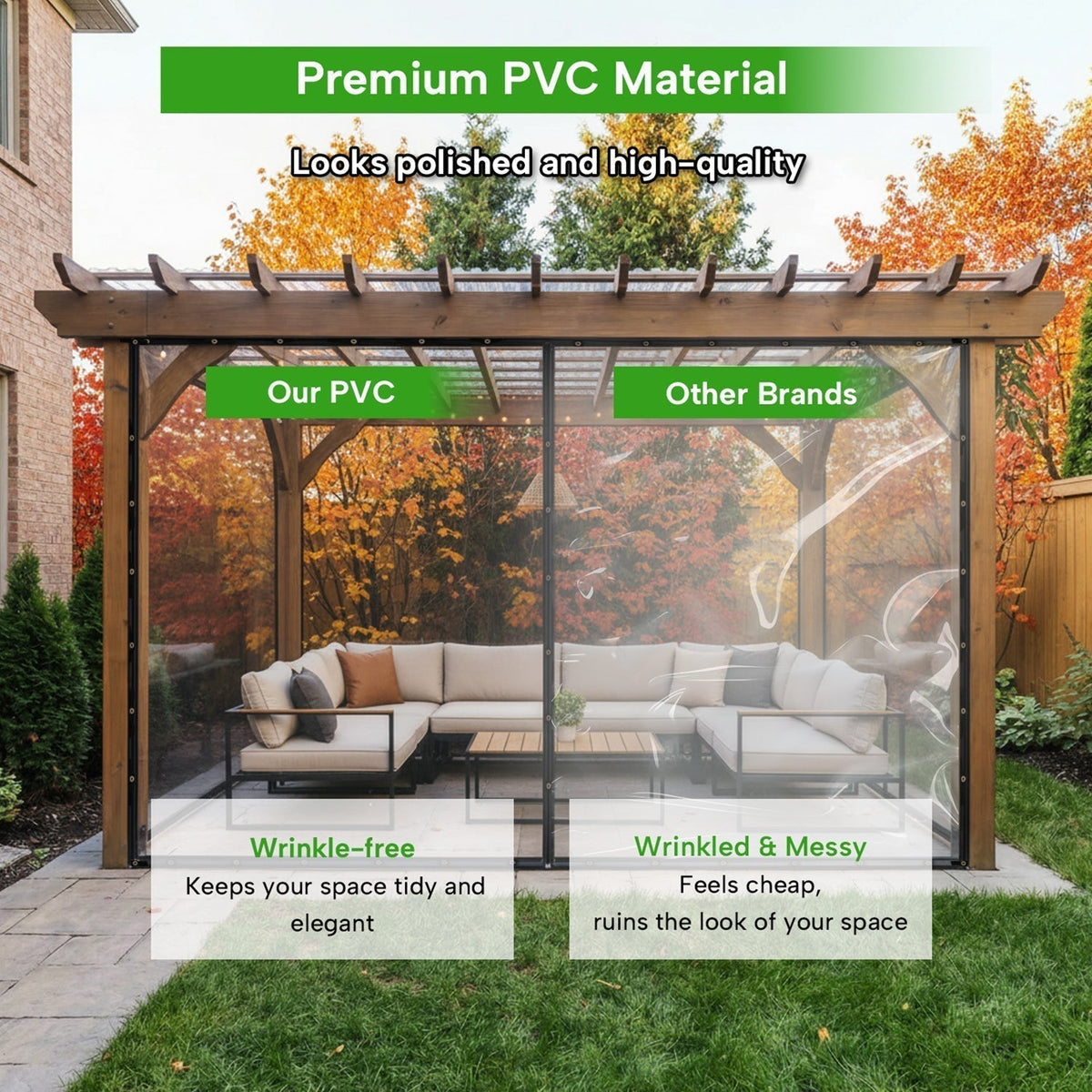 Weatherproof Clear PVC Protective Tarp with Grommets for Gazebos, Pergolas and Porches, 0.35 mm Thickness