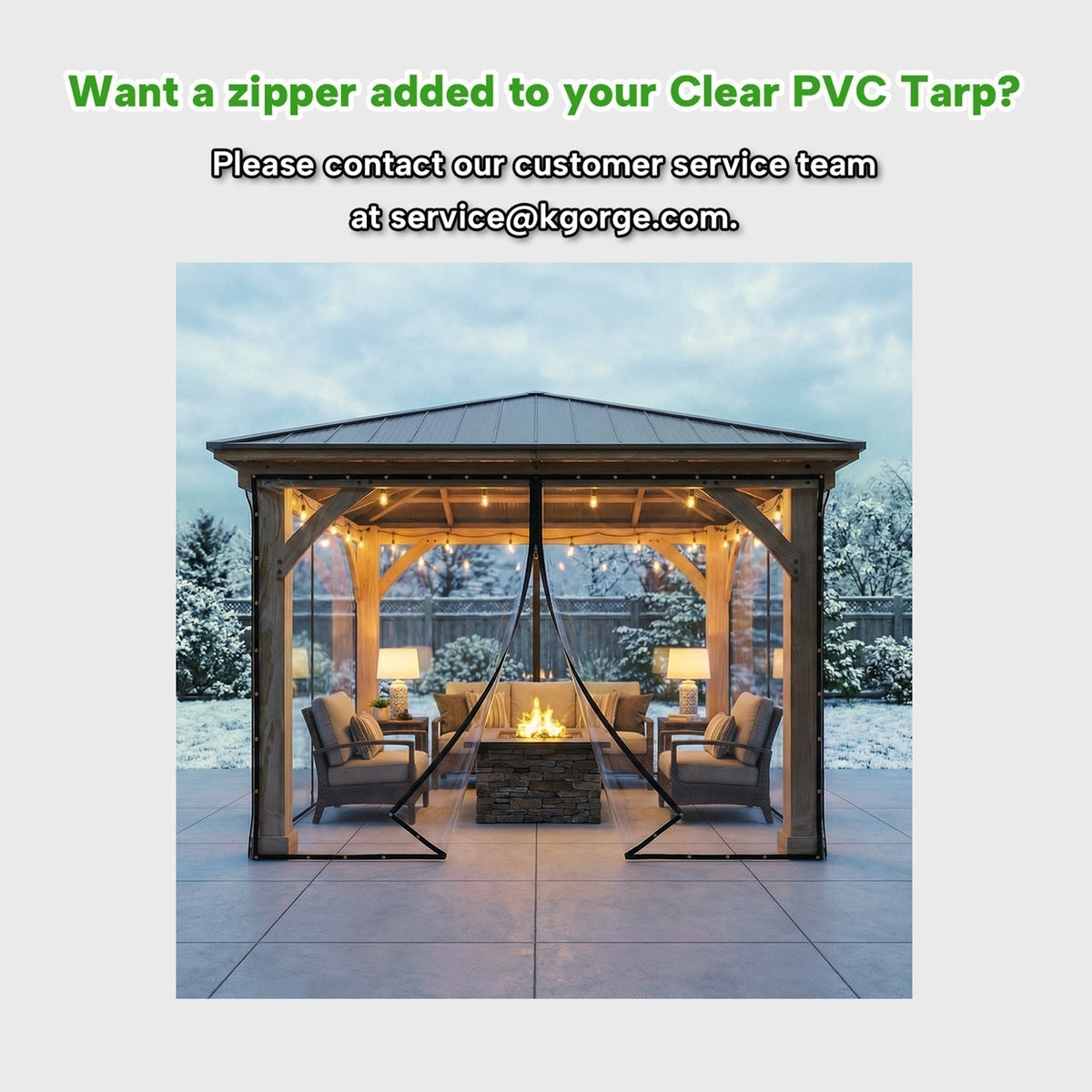 Weatherproof Clear PVC Protective Tarp with Grommets for Gazebos, Pergolas and Porches, 0.35 mm Thickness