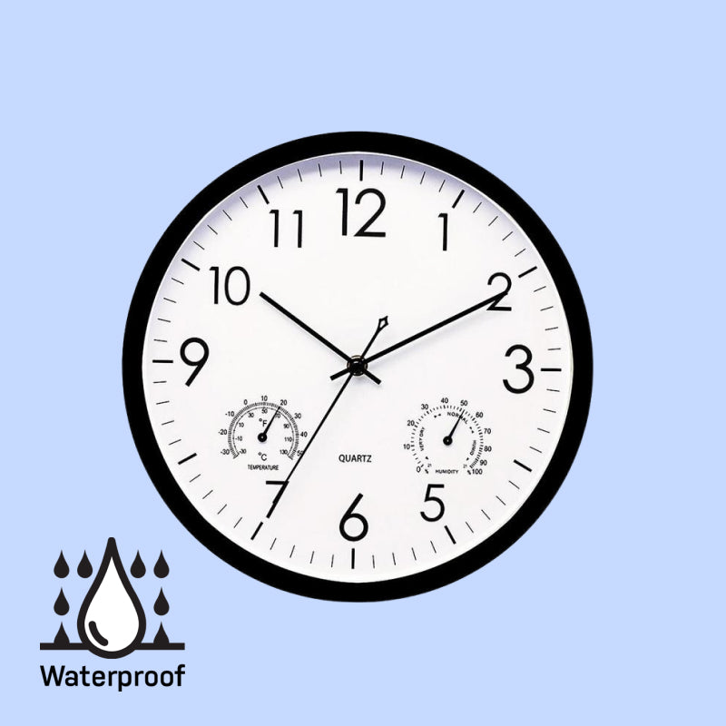 Weatherproof Outdoor and Garden Wall Clock with Thermometer