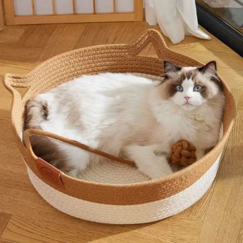 Wicker Cat Basket with Ears