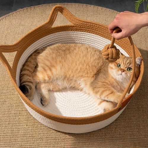 Wicker Cat Basket with Ears
