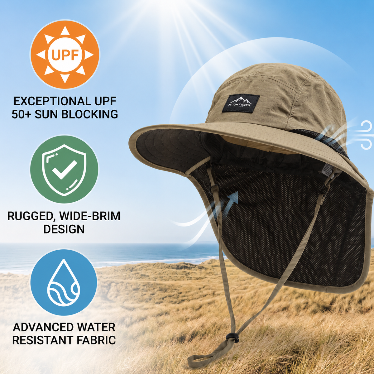 Wide-Brim Sun Hat With Neck Flap