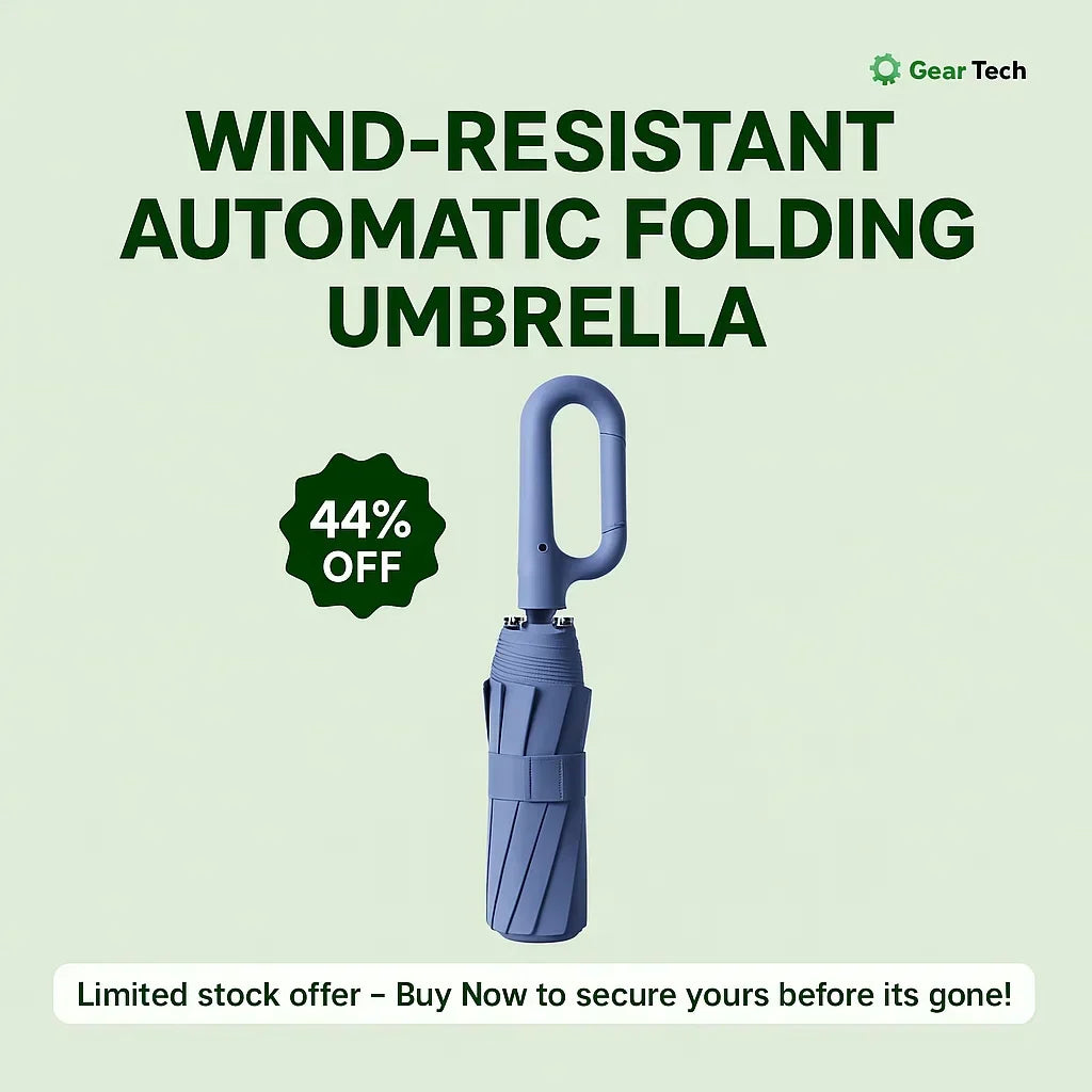 Windproof Automatic Folding Umbrella with Large Buckle Handle – Compact and Durable