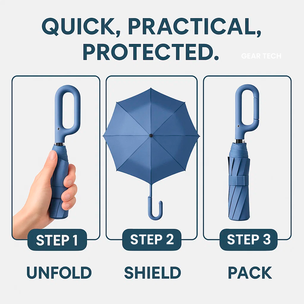 Windproof Automatic Folding Umbrella with Large Buckle Handle – Compact and Durable