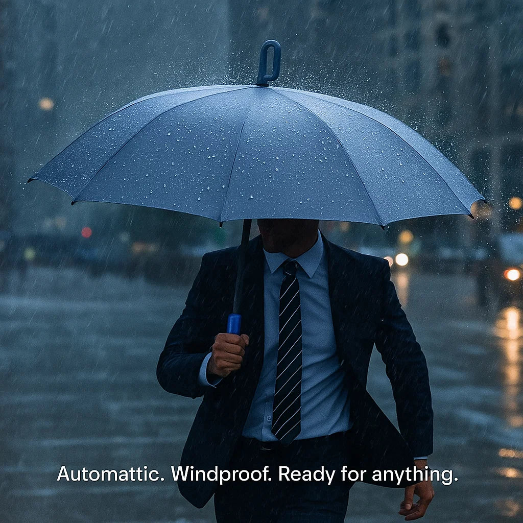 Windproof Automatic Folding Umbrella with Large Buckle Handle – Compact and Durable