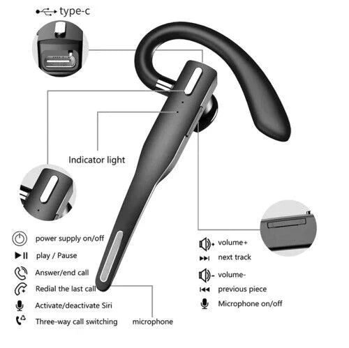 Wireless Bluetooth 5.1 Trucker Headset with Dual Microphone and Noise Cancellation