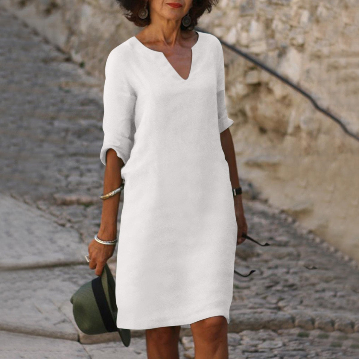 Women's 3/4-Sleeve Shift Midi Dress