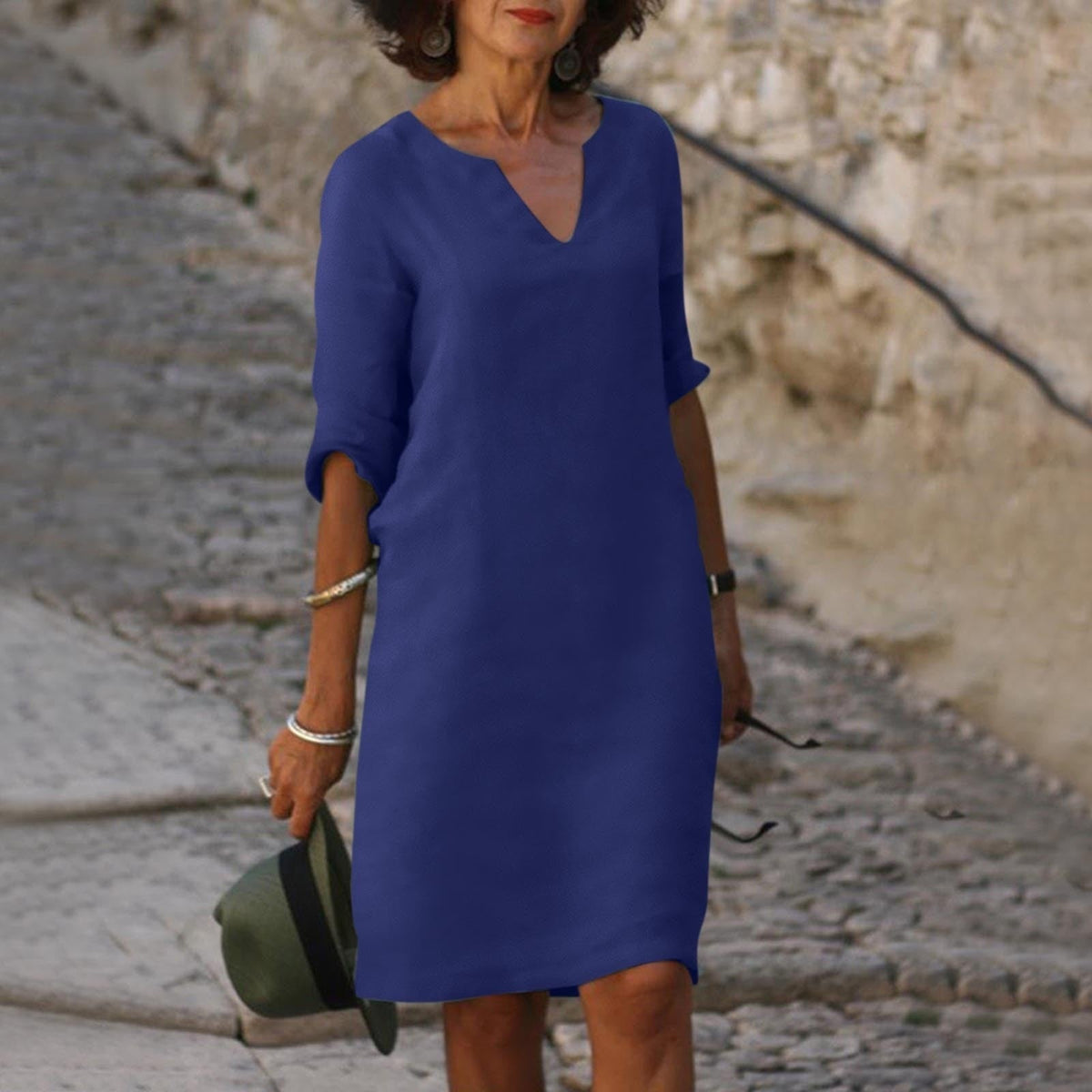 Women's 3/4-Sleeve Shift Midi Dress