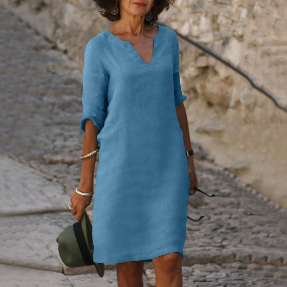 Women's 3/4-Sleeve Shift Midi Dress