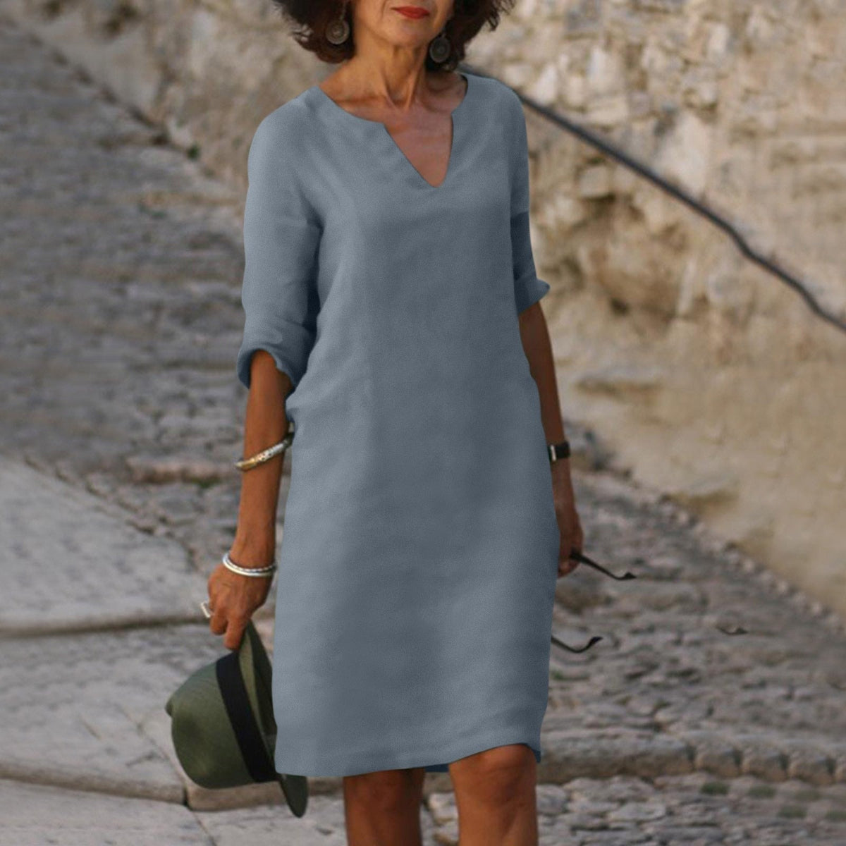 Women's 3/4-Sleeve Shift Midi Dress