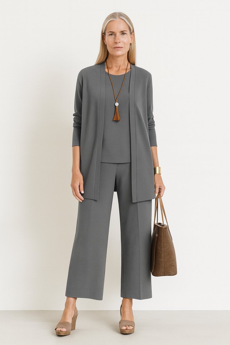 Women's 3-Piece Open-Front Longline Cardigan Pants Set