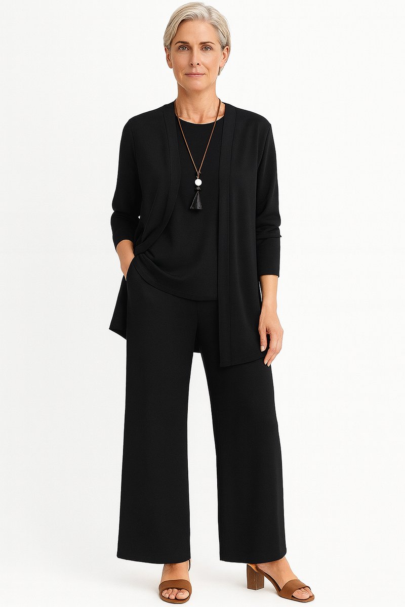 Women's 3-Piece Open-Front Longline Cardigan Pants Set