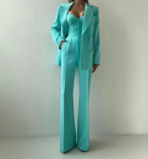 Women's 3-Piece Single-Button Blazer, Corset Top, and Flared Pants Set