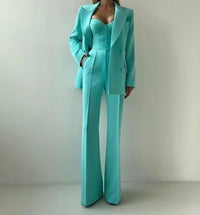 Women's 3-Piece Single-Button Blazer, Corset Top, and Flared Pants Set