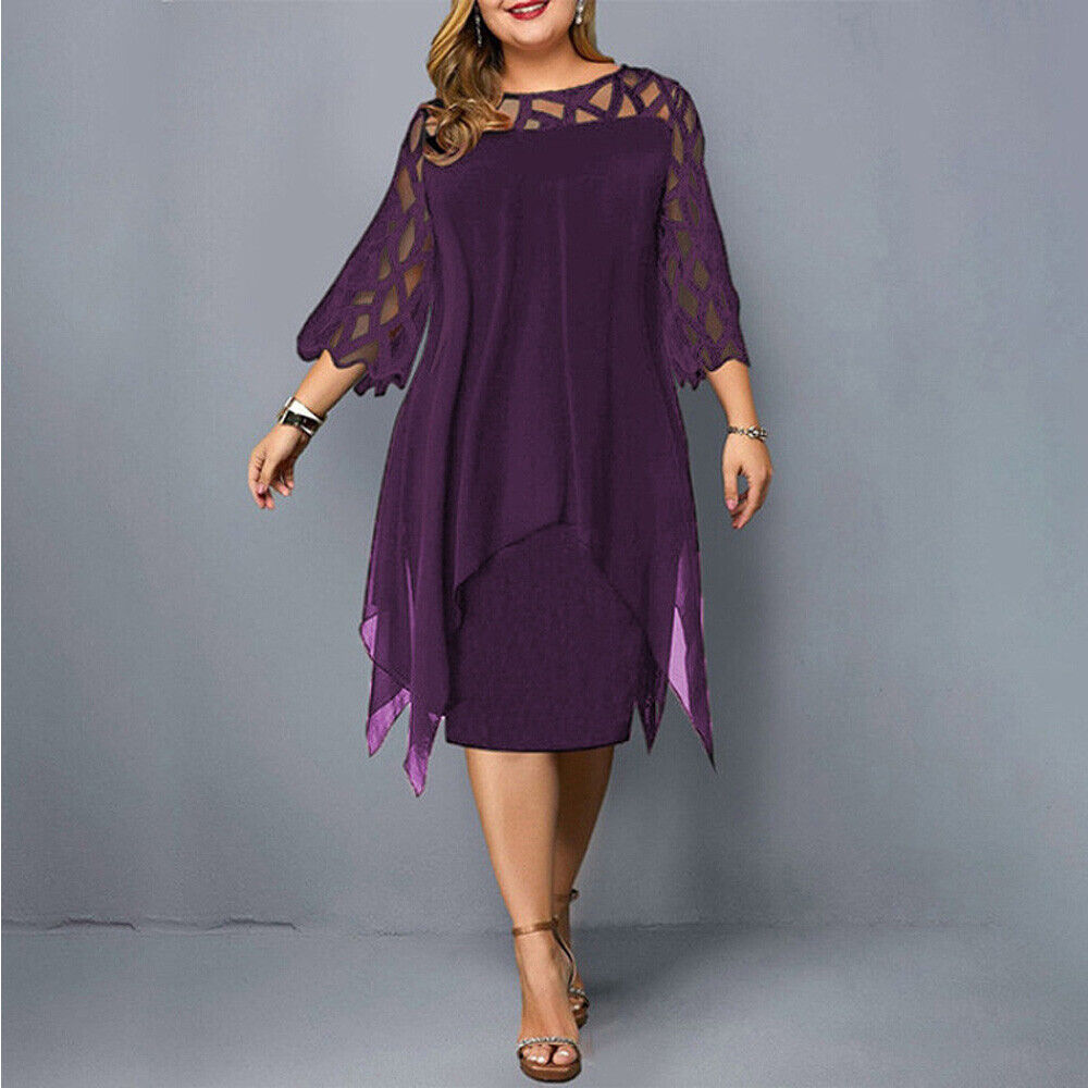 Women's A-Line Midi Dress with 3/4 Sleeves