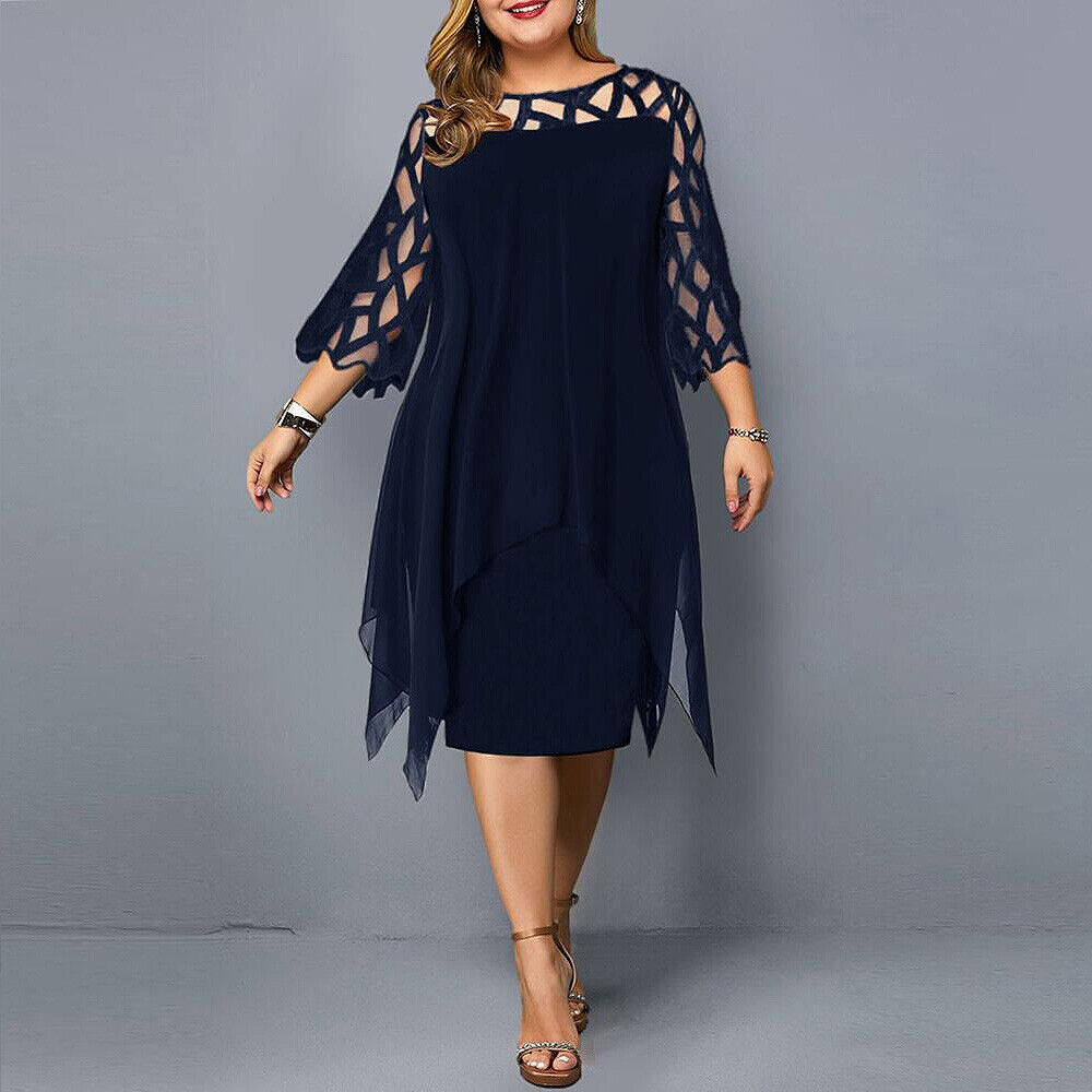 Women's A-Line Midi Dress with 3/4 Sleeves