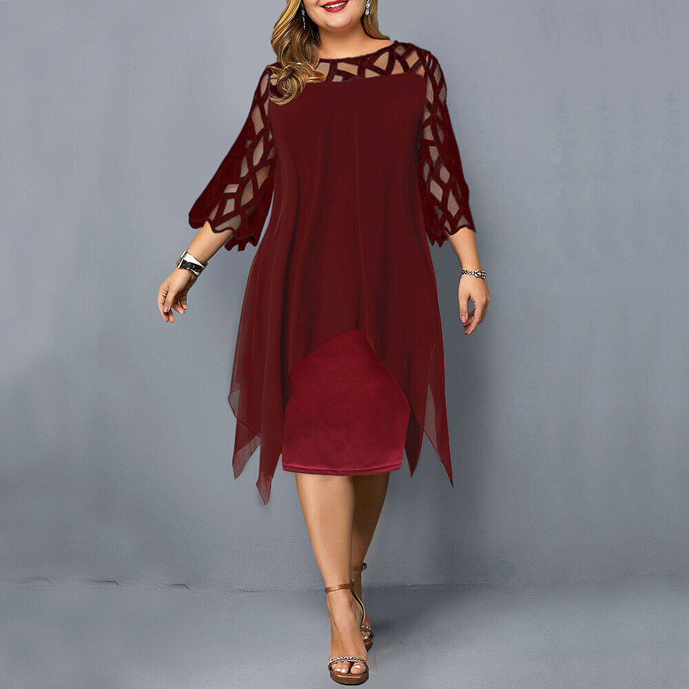 Women's A-Line Midi Dress with 3/4 Sleeves