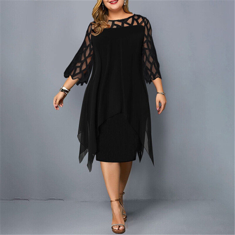 Women's A-Line Midi Dress with 3/4 Sleeves