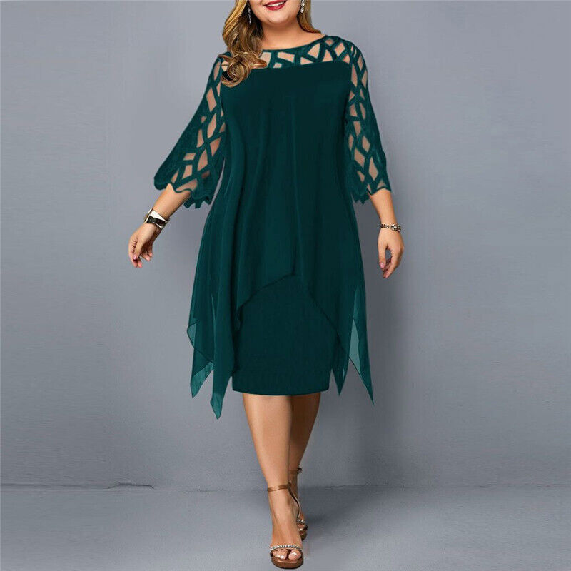 Women's A-Line Midi Dress with 3/4 Sleeves