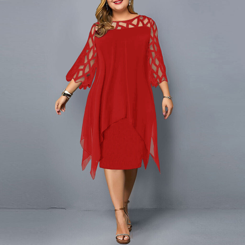 Women's A-Line Midi Dress with 3/4 Sleeves