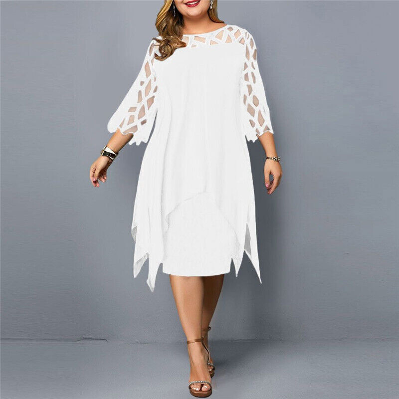 Women's A-Line Midi Dress with 3/4 Sleeves