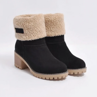 Women's Ankle Boots – Shearling Lining – Fold-Over Cuff – Block Heel & Rugged Sole