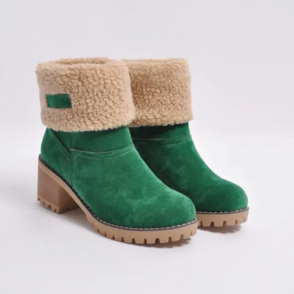 Women's Ankle Boots – Shearling Lining – Fold-Over Cuff – Block Heel & Rugged Sole