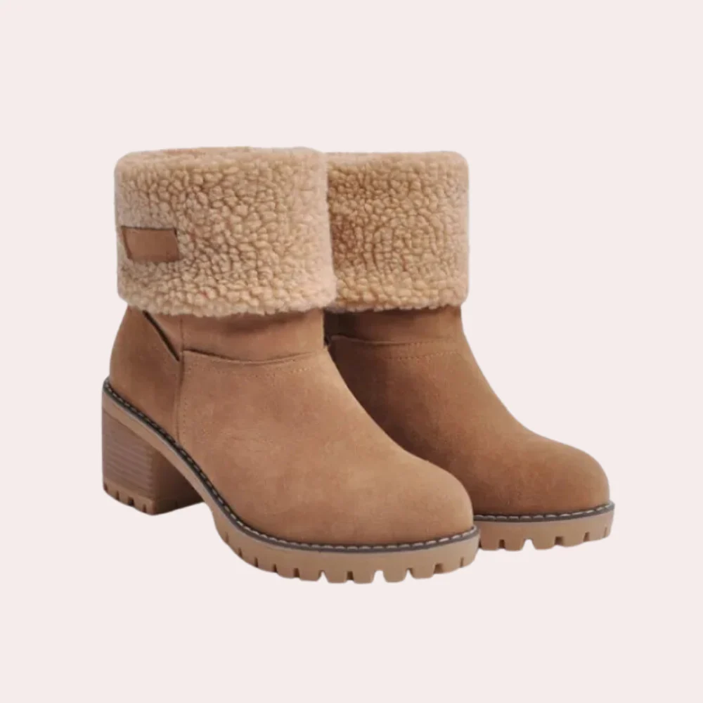 Women's Ankle Boots – Shearling Lining – Fold-Over Cuff – Block Heel & Rugged Sole
