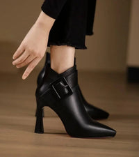 Women's Ankle Boots with Buckle Detail and Block Heel