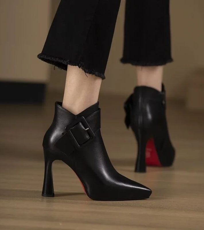Women's Ankle Boots with Buckle Detail and Block Heel