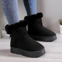 Women's Ankle Boots with Faux Fur Lining, Platform Sole, and Bow Detail