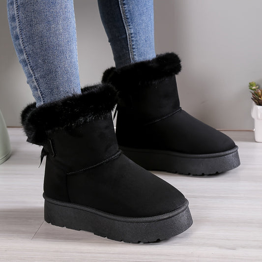 Women's Ankle Boots with Faux Fur Lining, Platform Sole, and Bow Detail