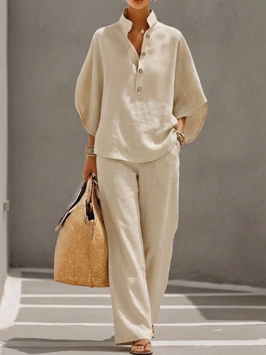 Women's Band Collar Loungewear Set