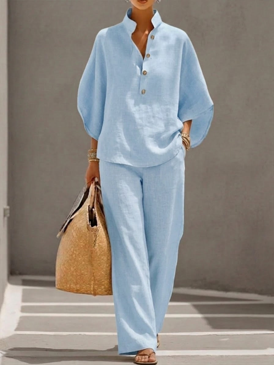 Women's Band Collar Loungewear Set