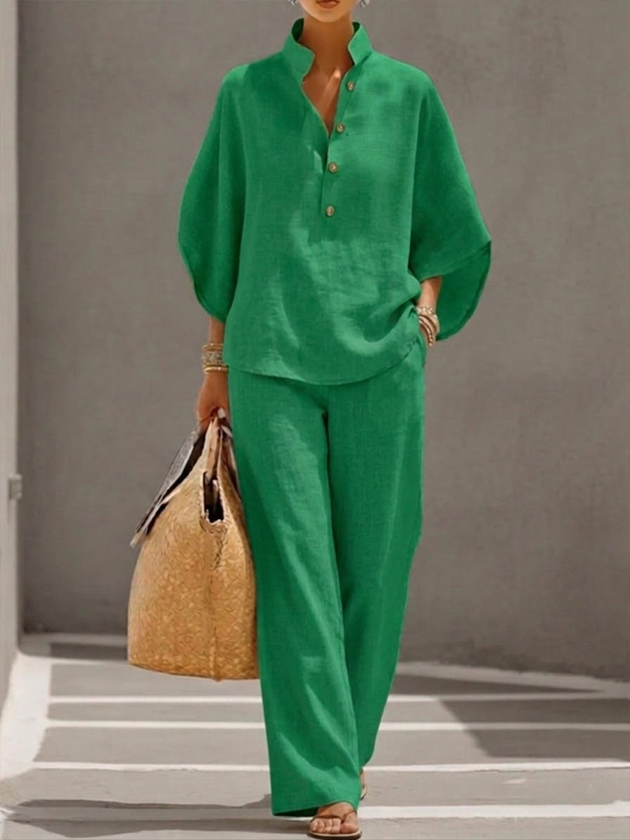 Women's Band Collar Loungewear Set