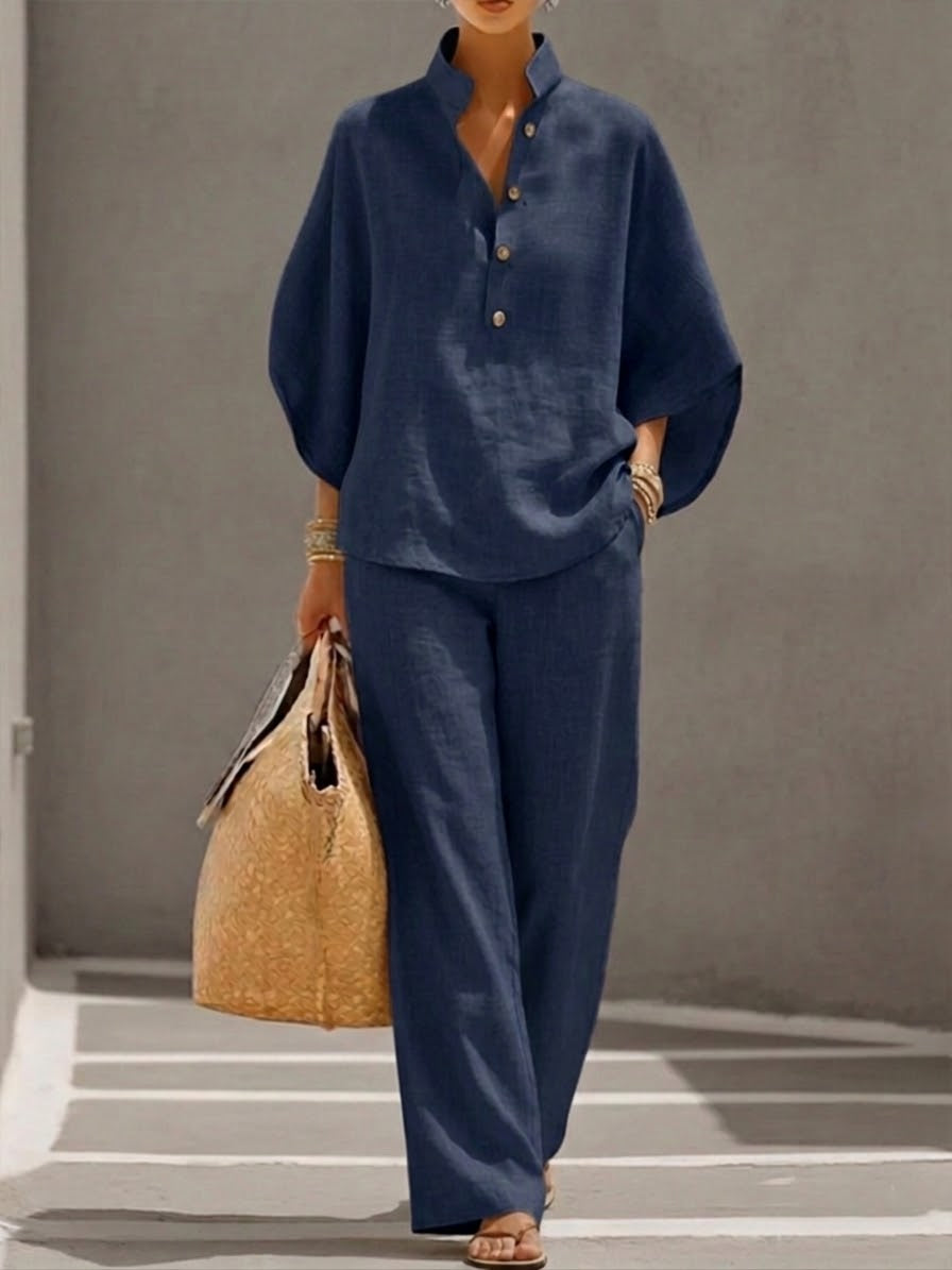 Women's Band Collar Loungewear Set